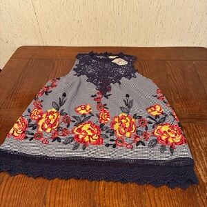 Entro Gingham Lace Top Women’s L Floral Embroidered Sleeveless Blouse NWT